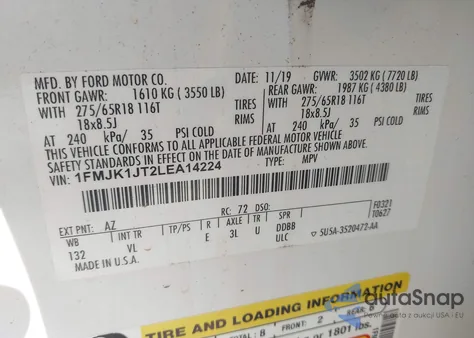 2020 Ford Expedition Xlt Max z USA, uszkodzony, nr VIN 1FMJK1JT2LEA14224